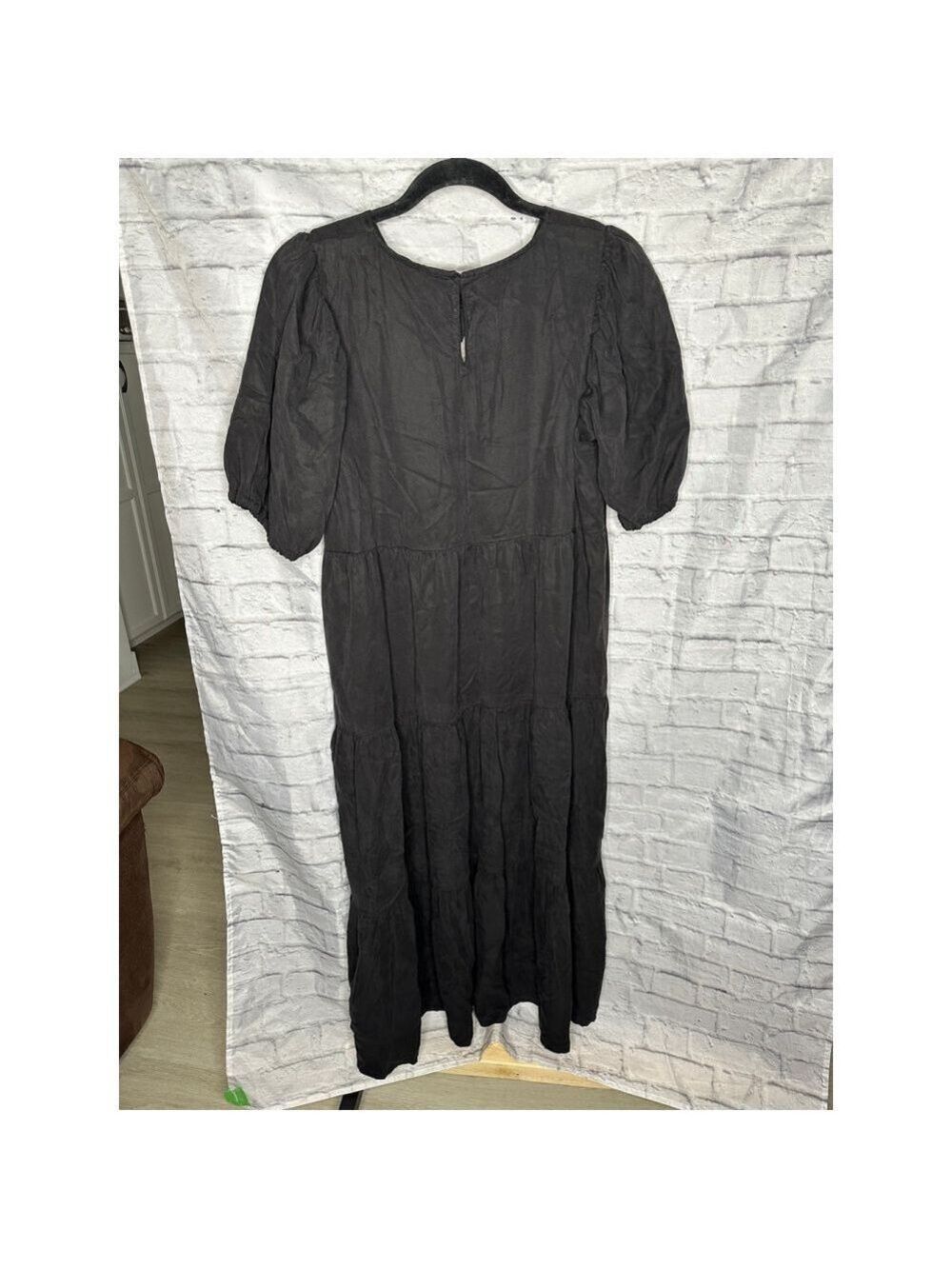 NWT Desigual Black Tiered Midi Dress Puff Sleeve Heart Cutout Size US M - Picture 3 of 8